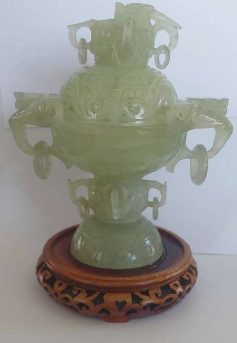 Magnificent!! Antique Chinese hand carved Sepentine dragon censor Value R6500