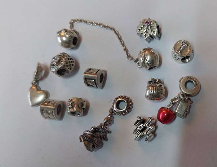 Wow! Collection of 12 Pandora charms & safety chain 48.4g Value R3200