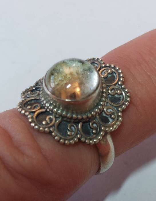 Exquisite vintage sterling silver cabochon quartz ring 4.5g