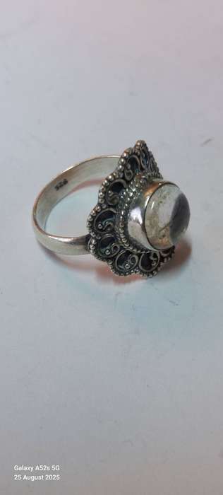 Exquisite vintage sterling silver cabochon quartz ring 4.5g