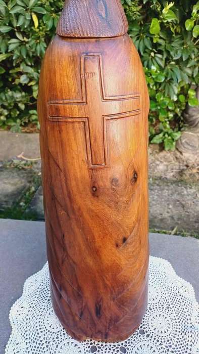 Large wooden Hand-Carved Monk in contemplation - 60cm tall