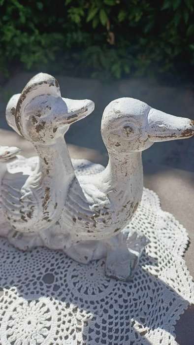 Vintage Rustic Cast Iron Doorstop Mother Goose and Family