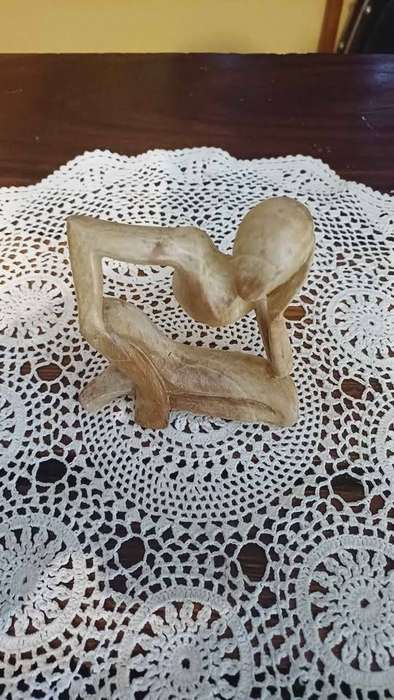 Wooden Abstract Sculpture "Thinking Man Figurine