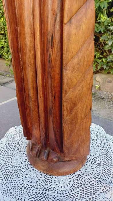 Large wooden Hand-Carved Monk in contemplation - 60cm tall