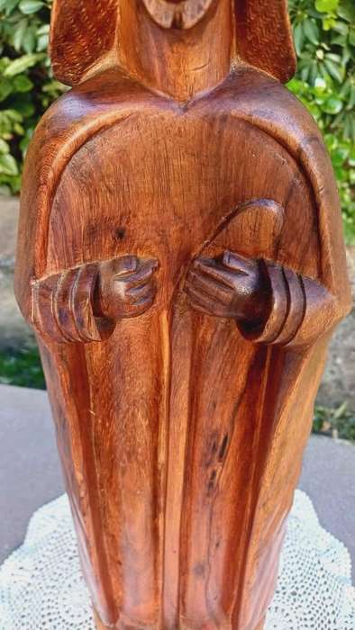 Large wooden Hand-Carved Monk in contemplation - 60cm tall