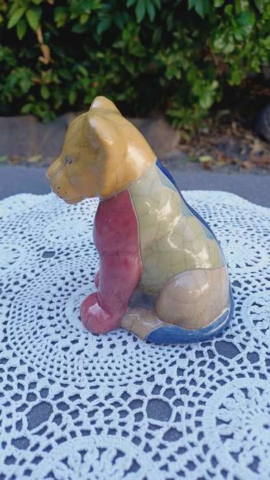 South African Raku Pottery Raku Lion figurine. Signed