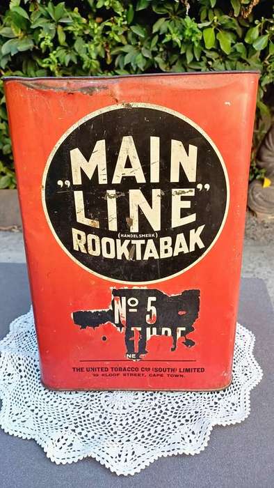 Large vintage bilingual Main Line Rooktabak tin - 10Lbs nett