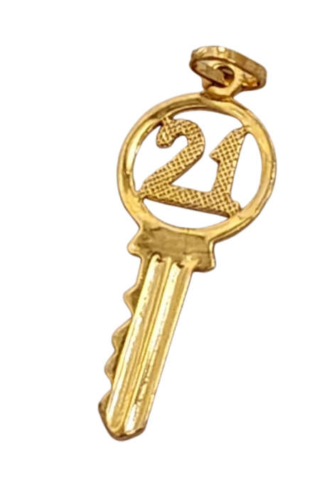 9ct Yellow Gold 21 Birthday Key Charm Pendant