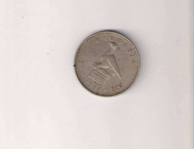 Rhodesian 20c coin 1964