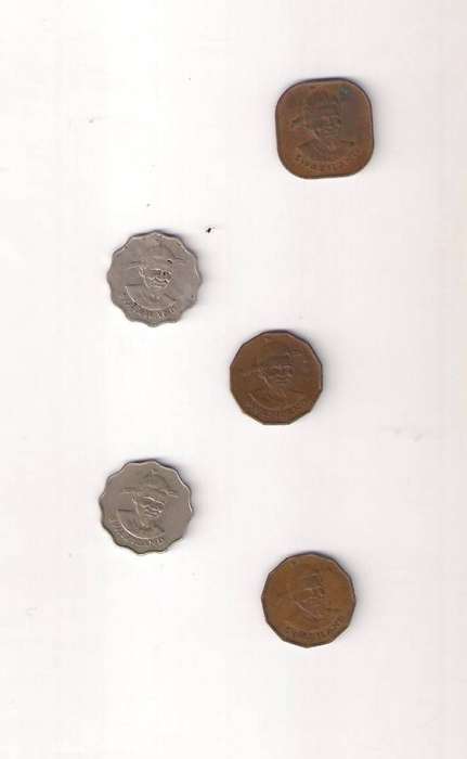 Swazi 5 Cents 2 Cents 1 Cent 1974 1975