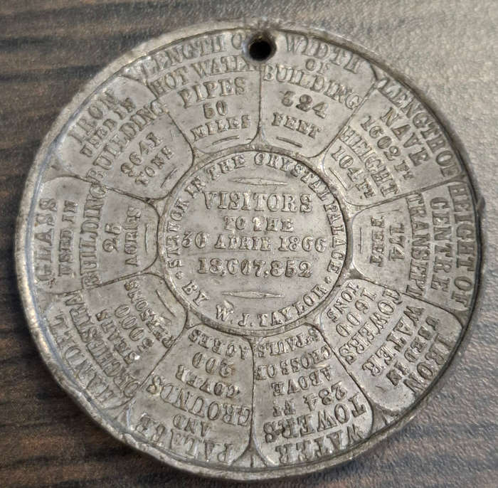 commemorative medal for the Crystal Palace at Sydenham, London.