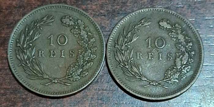 1892 two 10 Reis coins from Portugal