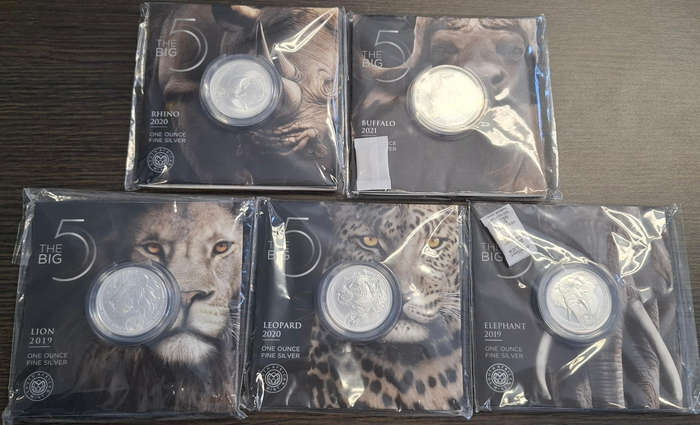 Big Five Series 1 Complete 5 X 1oz Silver coins Elephant, Lion, Leopard, Rhino and Buffalo