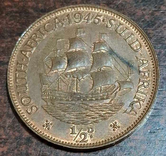1945 South African half-penny coin
