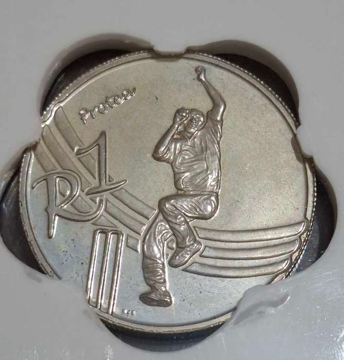 2003 1 Rand coin from South Africa, to commemorate the Cricket World Cup