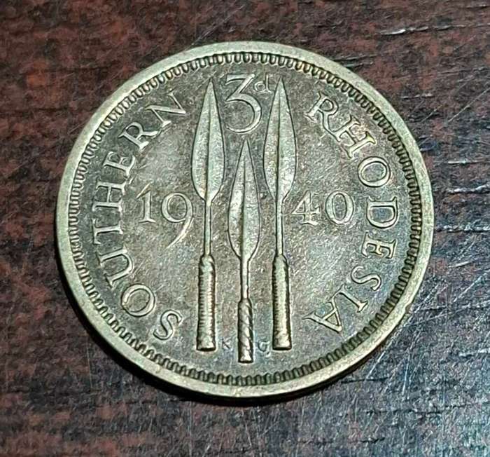 1940 Southern Rhodesia three-pence coin