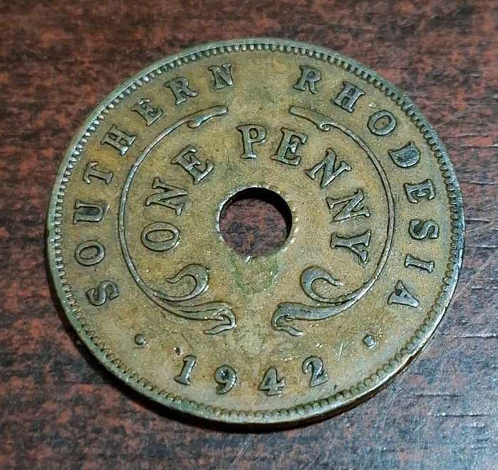1942 One Penny coin from Southern Rhodesia
