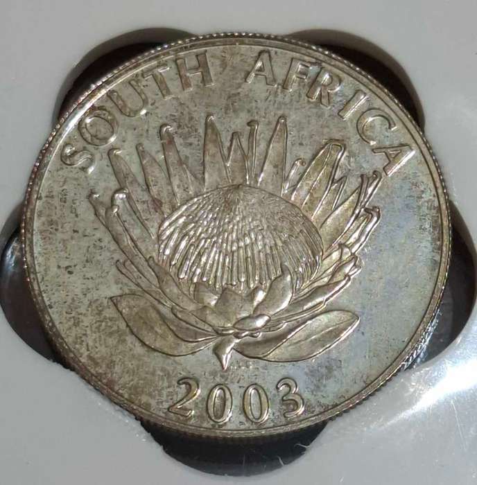 2003 South African 1 Rand coin commemorating the Cricket World Cup held in South Africa
