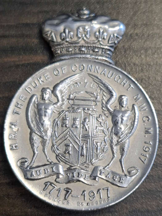 WWI Silver Masonic Medal, "H.R.H. The Duke of Connaught MWGM 1777-1917"