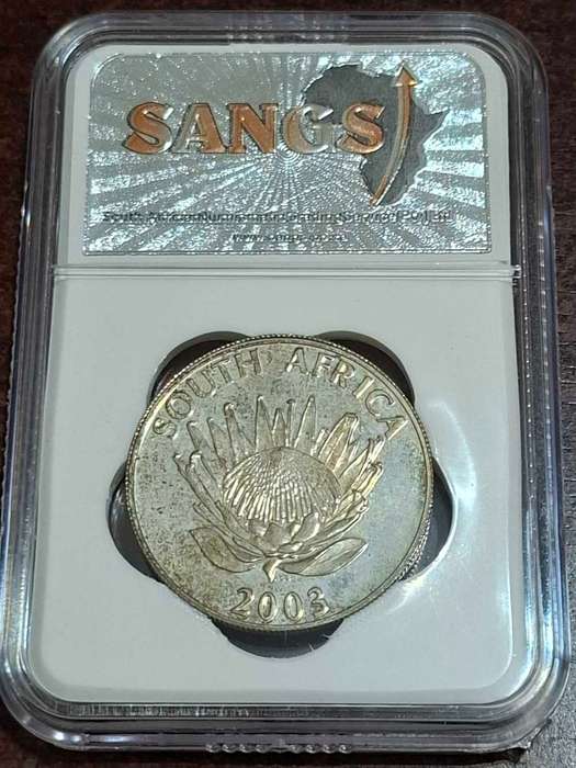2003 South African 1 Rand coin commemorating the Cricket World Cup held in South Africa