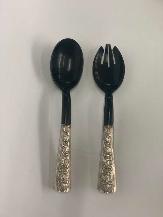Vintage Horn & Silver Salad Servers