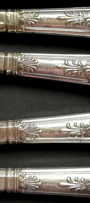 STERLING SILVER SHEFFIELD 1905 *HANDLES* KINGS PATTERN SET 5 KNIVES 250MM