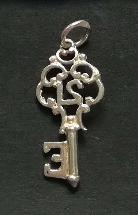 STERLING SILVER CHARM/PENDANT *21 ST KEY* 12X25MM 1.3 GRAMS