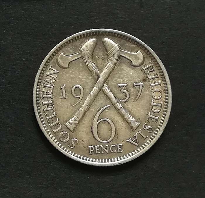 SOUTHERN RHODESIA 1937 SILVER 6 PENCE