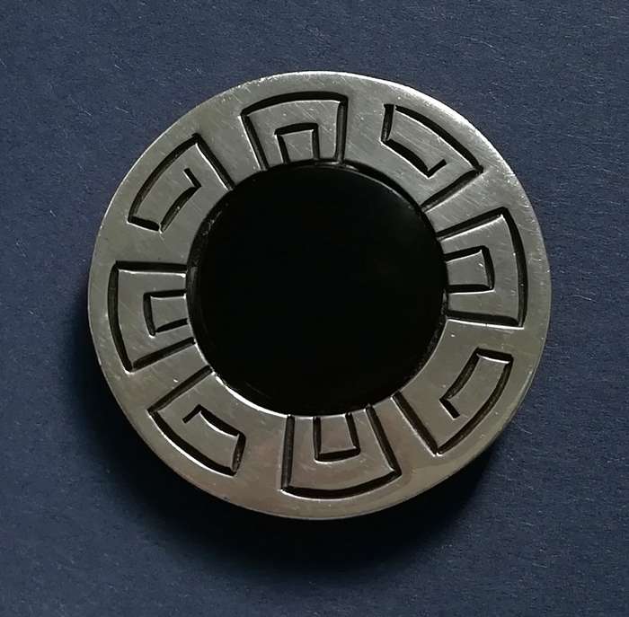 MEXICO STERLING SILVER + GLASS BROOCH  36MM 24.2 GRAMS