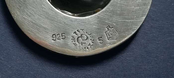 MEXICO STERLING SILVER + GLASS BROOCH  36MM 24.2 GRAMS