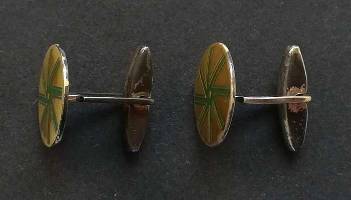 Sterling Silver Enamel Birmingham 1957 Cufflinks 18mm 9.3 grams