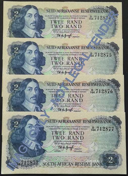 T W DE JONGH 2 RAND 2ND ISSUE *4 NOTES SEQUENCE*