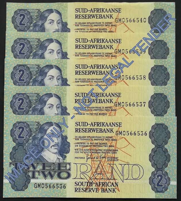 GERHARD DE KOCK 2 RAND 3RD ISSUE *5 NOTES SEQUENE*