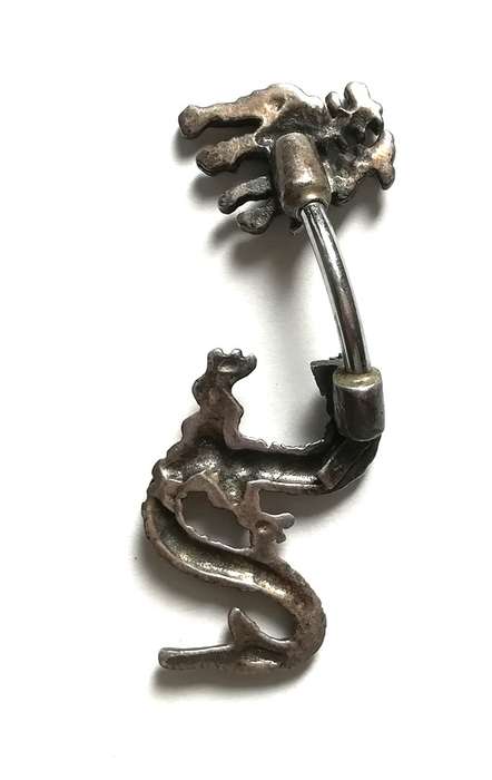 STERLING SILVER *DRAGON WITH RED EYES* BELLY RING 15X35MM