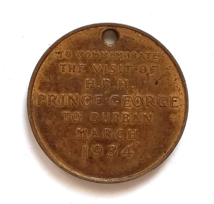 GREAT BRITAIN 1934  PRINCE GEORGE VISIT TO DURBAN MEDALLION 30MM
