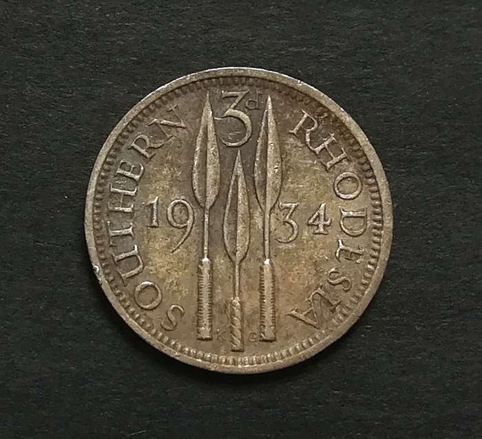 SOUTHERN RHODESIA 1934 SILVER 3 PENCE