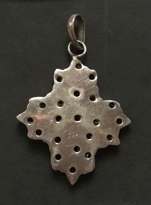 STERLING SILVER PENDANT WITH COLOURED STONES 36X36MM