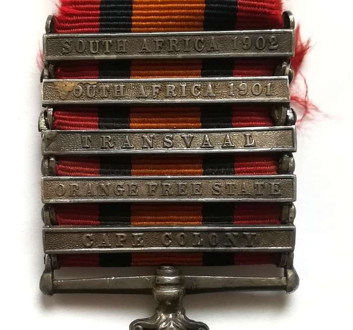 QUEENS SOUTH AFRICA MEDAL FULL SIZE 5 CLASPS 5823 SPR W FELL WND PTP RE