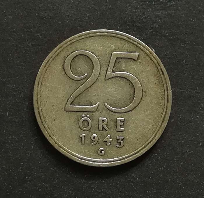 SWEDEN 1943G SILVER 25 ORE
