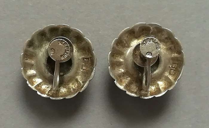 STERLING SILVER AND MARASITE EARRINGS 15MM 5.7 GRAMS