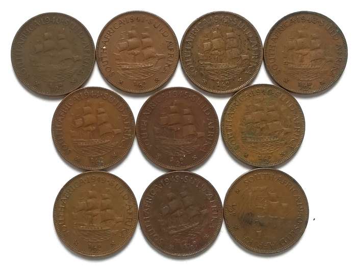 UNION 1/2 PENNY 1940 TO 1950 ALL DATES **NO 1947** (10 COINS)