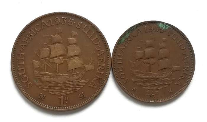 UNION 1935 1/2 + 1 PENNY (2 COINS)
