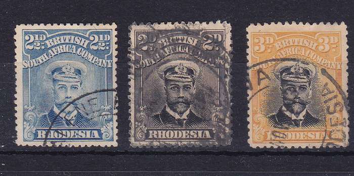 RHODESIA BSAC KG V ADMIRALS SG 207, 209, AND 210 DIE 1 PERF 14USED     CV R1440