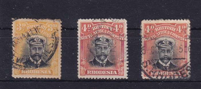 RHODESIA BSAC ADMIRALS DIE 1 PERF 15  SG 215 216 AND 216 SHADE USED   CV R2200