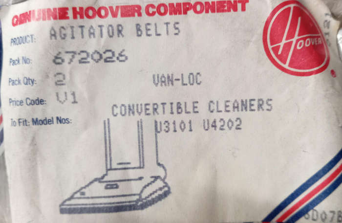 VACUUM CLEANER BELTS ( 2 BELTS PER PACK ) HOOVER  U3101  /  U4202.