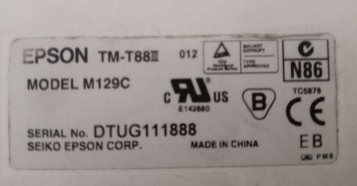 EPSON TM-T88III RECEIPT PRINTER. MODEL M129C.