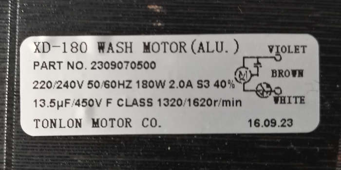 DEFY TOP LOADER MOTOR. XD180