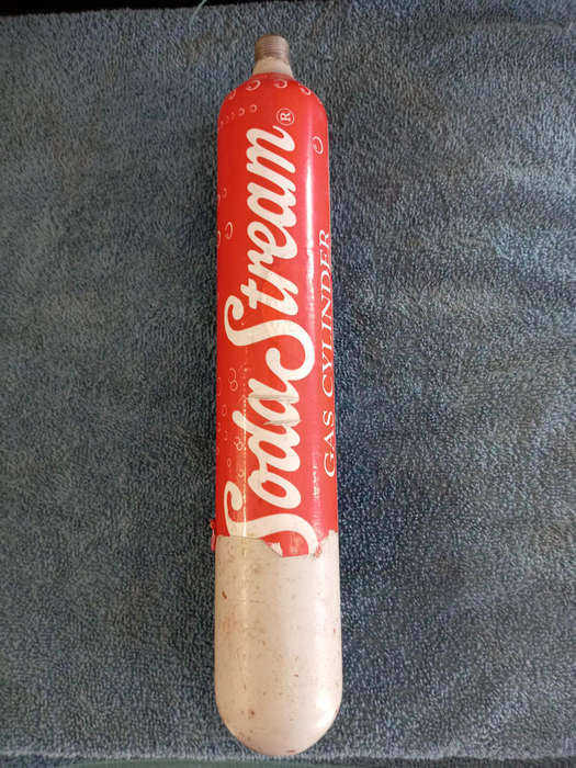 SODA STREAM CO2 CYLINDER. VALVE REMOVED.