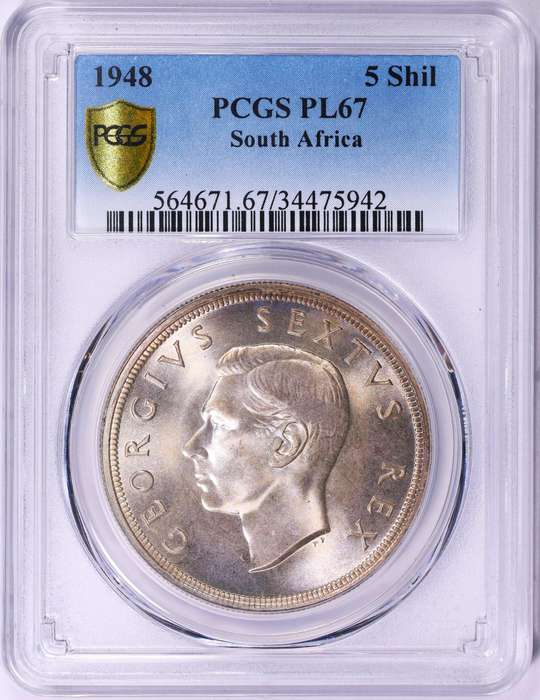 1948 PL67 5/ Shillings KG-6 SA Union CROWN - `Top Rainbow Gem`
