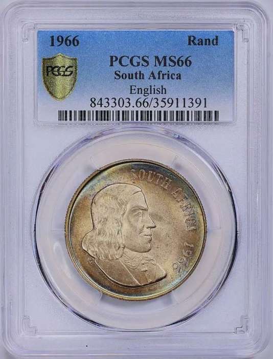 1966 Silver R1 NGC "South Africa" English Legend - Toned GEM - Only 1 finer